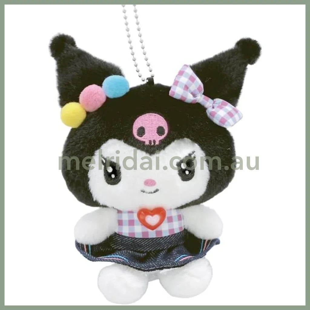 SANRIO | Kuromi Mascot Holder Plush Keychain Bag Charm 17×13×7.5cm (Gingham Denim)