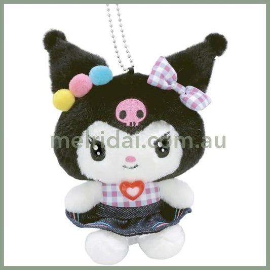 SANRIO | Kuromi Mascot Holder Plush Keychain Bag Charm 17×13×7.5cm (Gingham Denim)
