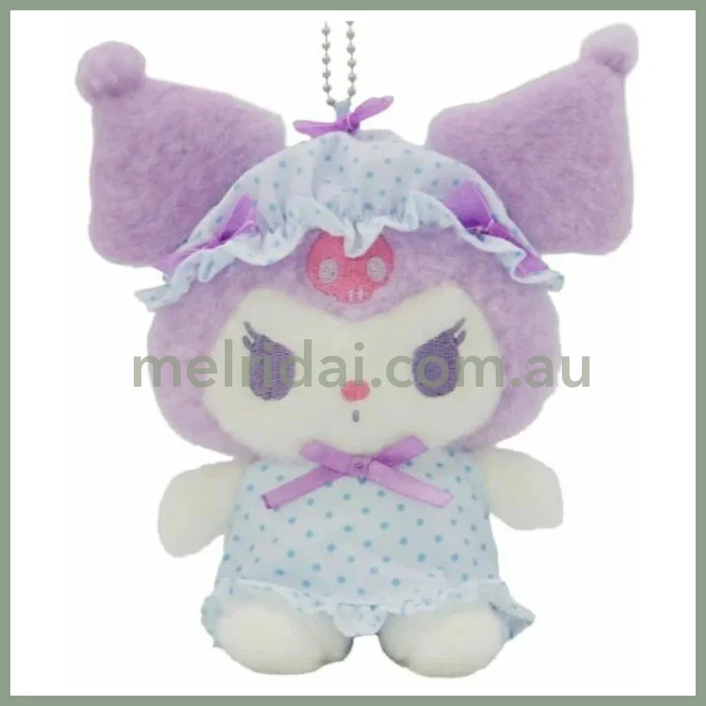 SANRIO | Kuromi Mascot Holder Plush Keychain Bag Charm H15×W13×D9.5cm (Nightcap Ribbon)