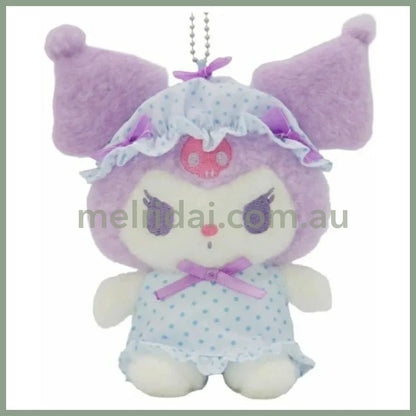 SANRIO | Kuromi Mascot Holder Plush Keychain Bag Charm H15×W13×D9.5cm (Nightcap Ribbon)