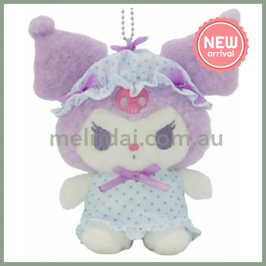 SANRIO | Kuromi Mascot Holder Plush Keychain Bag Charm H15×W13×D9.5cm (Nightcap Ribbon)