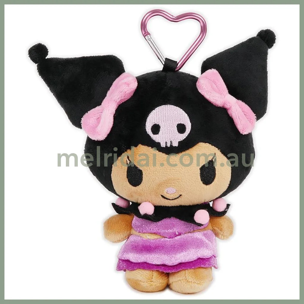 SANRIO | Kuromi Mini Plush Pouch with Carabiner Keychain Bag Charm 150mm Approx. (Tan Swimsuit Party)