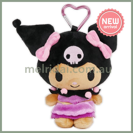 SANRIO | Kuromi Mini Plush Pouch with Carabiner Keychain Bag Charm 150mm Approx. (Tan Swimsuit Party)