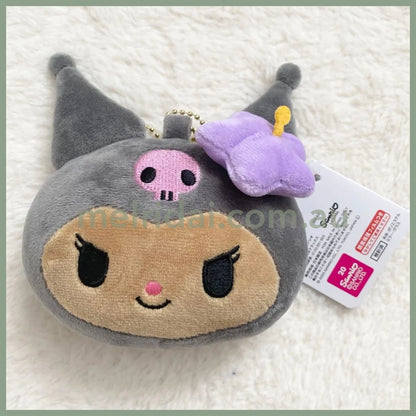SANRIO | Kuromi Plush Mirror Keychain Bag Charm 100x90x55mm (Tanned Nostalgic 90s Hibiscus)