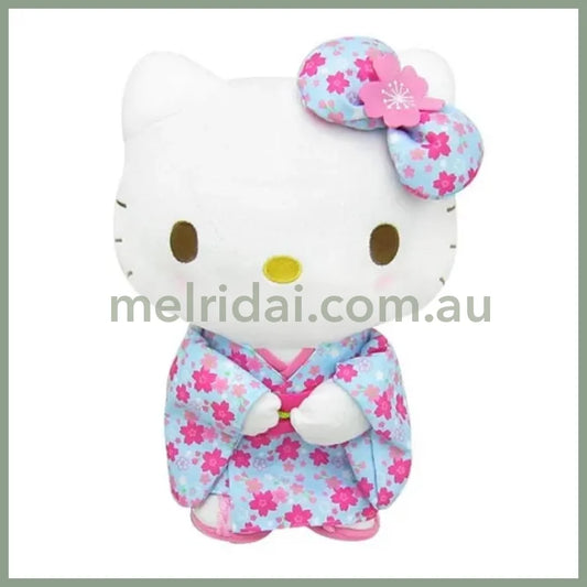 SANRIO | Light Blue Sakura Kimono Plush Toy M 30×21×15cm (Hello KItty)
