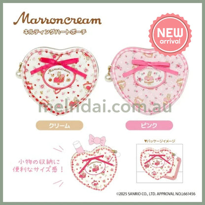 SANRIO | Marron Cream Quilted Heart Pouch 90×100×15mm (Pink Rose)