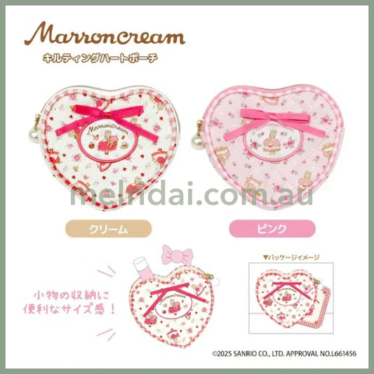 SANRIO | Marron Cream Quilted Heart Pouch 90×100×15mm (White & Red)