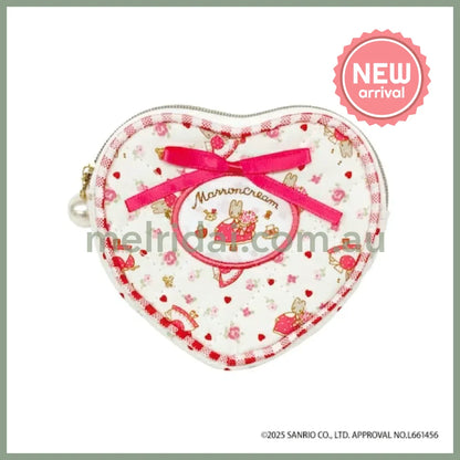 SANRIO | Marron Cream Quilted Heart Pouch 90×100×15mm (White & Red)