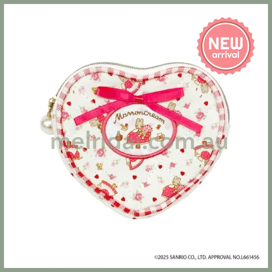 SANRIO | Marron Cream Quilted Heart Pouch 90×100×15mm (White & Red)