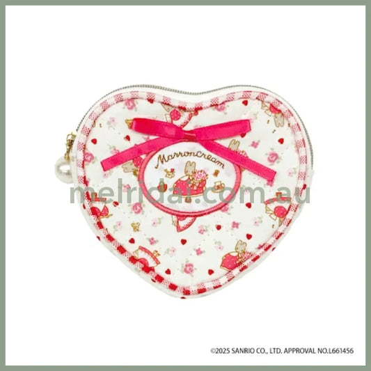 SANRIO | Marron Cream Quilted Heart Pouch 90×100×15mm (White & Red)