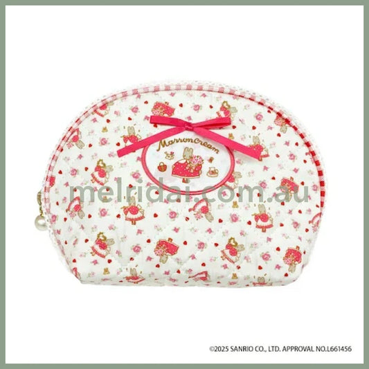 SANRIO | Marron Cream Quilted Round Pouch 130x200x60mm (White & Red)