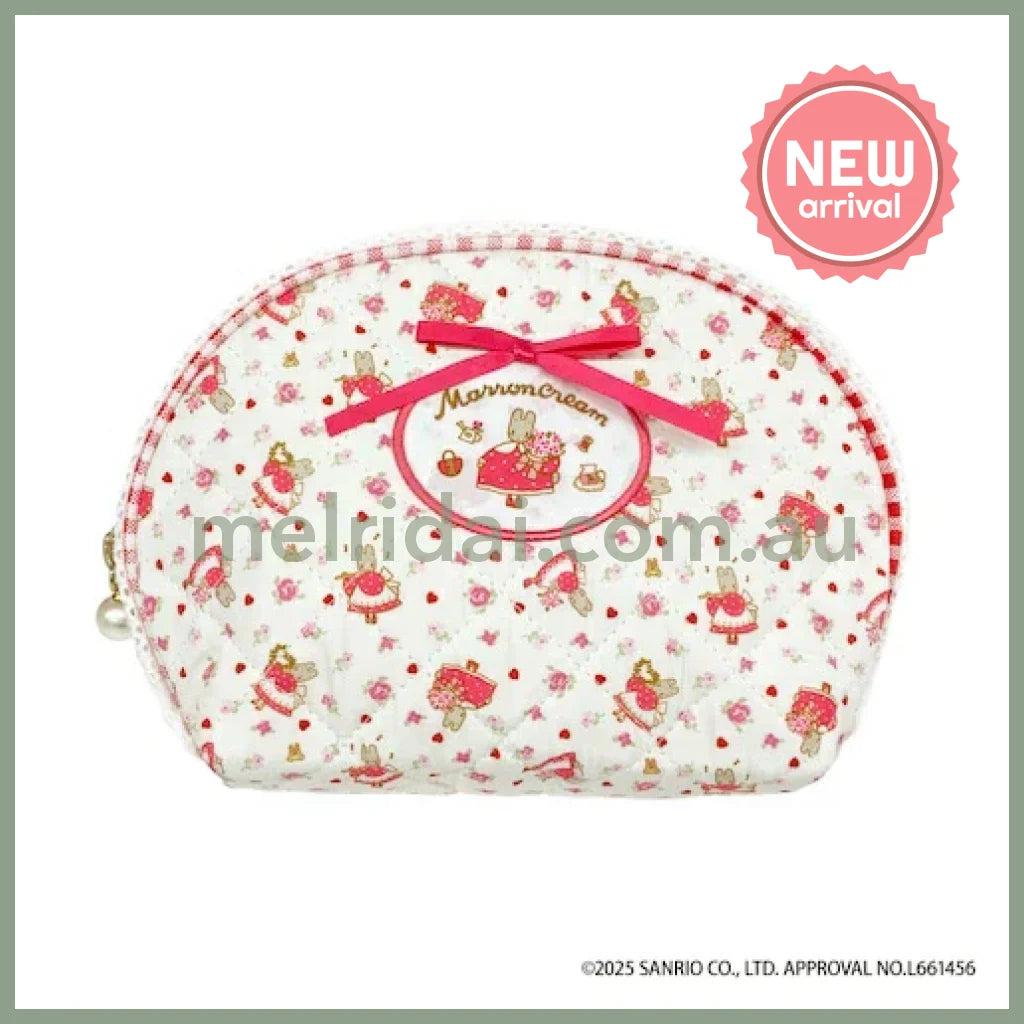 SANRIO | Marron Cream Quilted Round Pouch 130x200x60mm (White & Red)