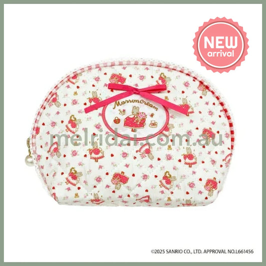 SANRIO | Marron Cream Quilted Round Pouch 130x200x60mm (White & Red)