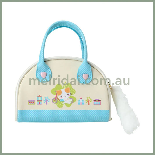 SANRIO | Marshmallow-like Fluffy Kitty Mini Boston Pouch Mini Bag with Fluffy Tail Charm 17.3 x 16.1 x 7.9cm (Cat Club)