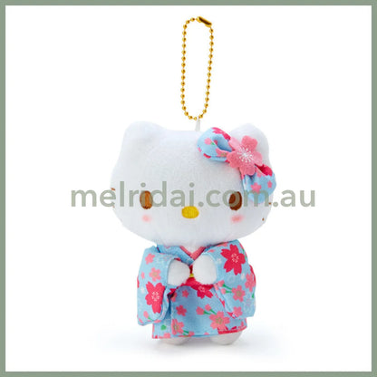 SANRIO | Mascot Holder Plush Keychain Hello Kitty 90×120×60mm (Blue Sakura Kimono)