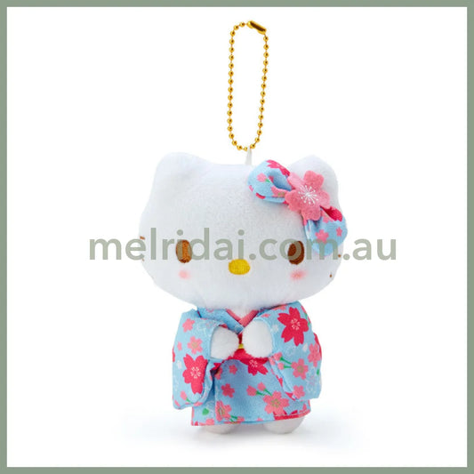 SANRIO | Mascot Holder Plush Keychain Hello Kitty 90×120×60mm (Blue Sakura Kimono)