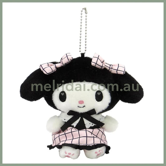 SANRIO | My Melody Bag Charm Plush Keychain Mascot Holder 90x155x120mm (Black Pink Grid Dress)