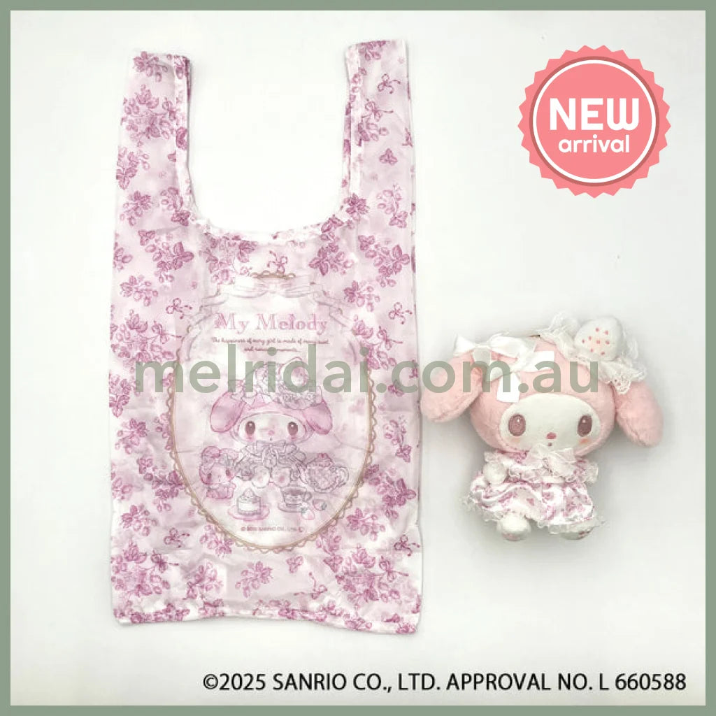 SANRIO | My Melody Eco Shopping Bag & Mascot Plush Keychain (White Strawberry Tea Time)