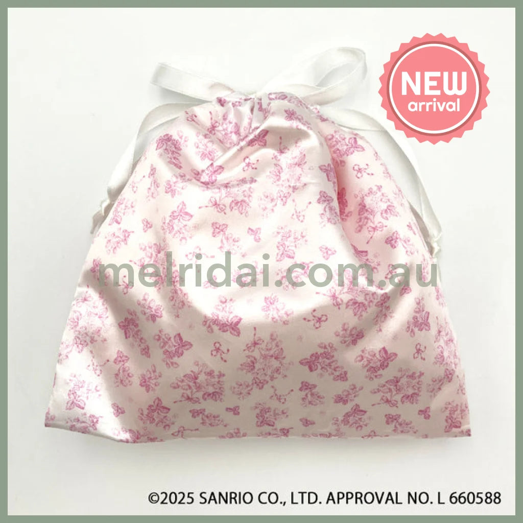 SANRIO | My Melody Face Drawstring Bag Pouch 180×182×23mm (White Strawberry Tea Time)