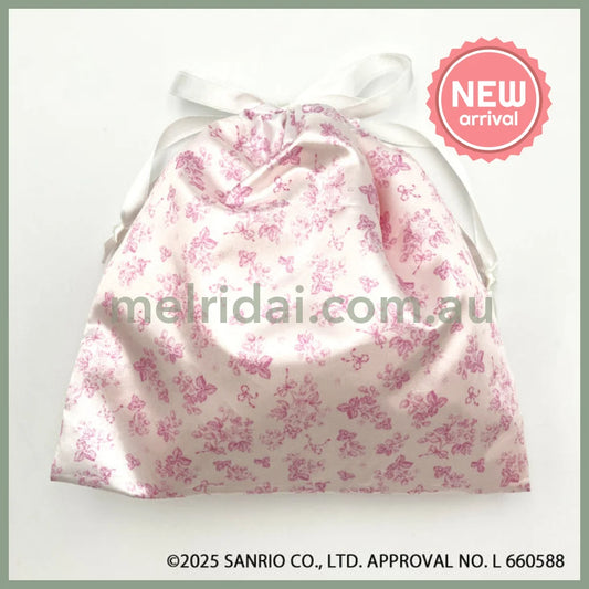 SANRIO | My Melody Face Drawstring Bag Pouch 180×182×23mm (White Strawberry Tea Time)