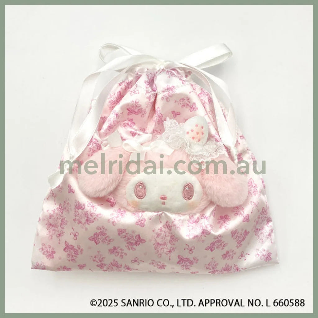 SANRIO | My Melody Face Drawstring Bag Pouch 180×182×23mm (White Strawberry Tea Time)