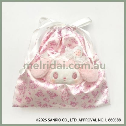 SANRIO | My Melody Face Drawstring Bag Pouch 180×182×23mm (White Strawberry Tea Time)