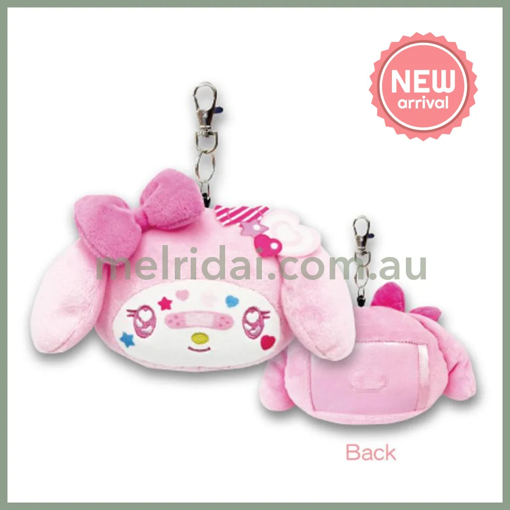 SANRIO | My Melody Face Reel Pass Case Plush Keychain Bag Charm 110 x 130mm (Decora)