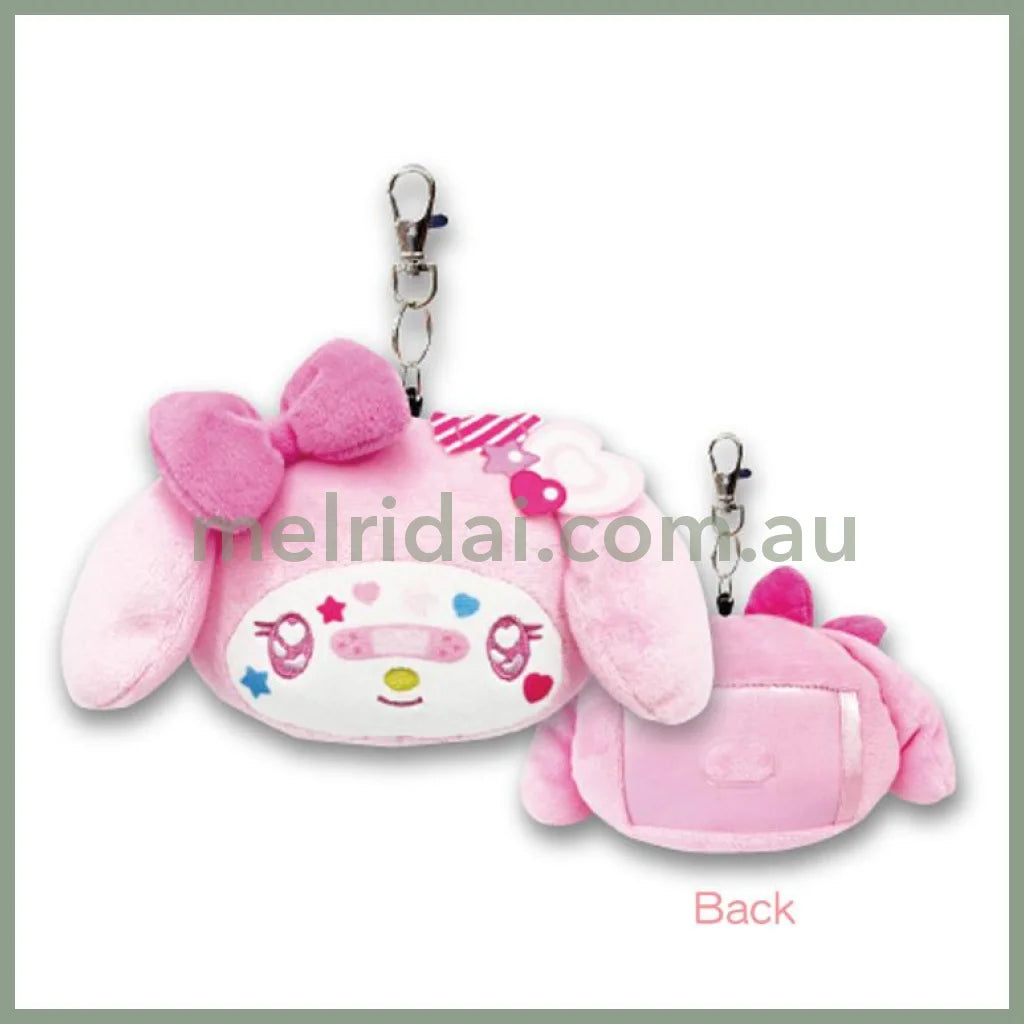 SANRIO | My Melody Face Reel Pass Case Plush Keychain Bag Charm 110 x 130mm (Decora)