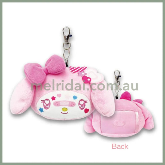 SANRIO | My Melody Face Reel Pass Case Plush Keychain Bag Charm 110 x 130mm (Decora)