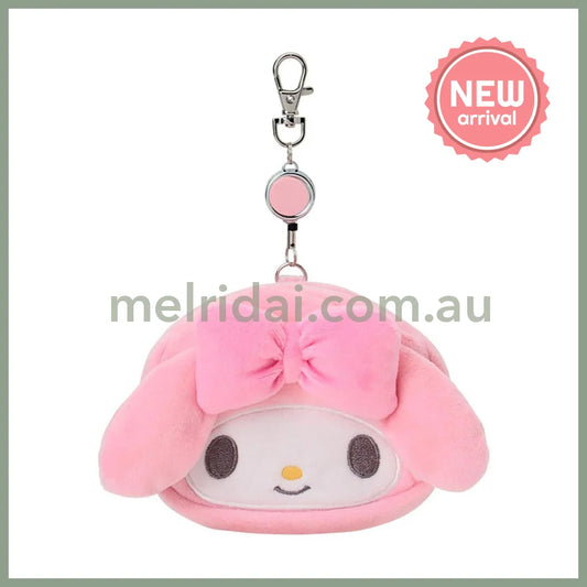 SANRIO | My Melody Face-shaped Pass Case & Pouch Keychain With Reel 140×50×120mm