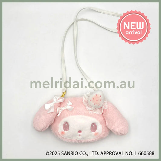 SANRIO | My Melody Fluffy Shoulder Bag 140×215×15mm (White Strawberry Tea Time)