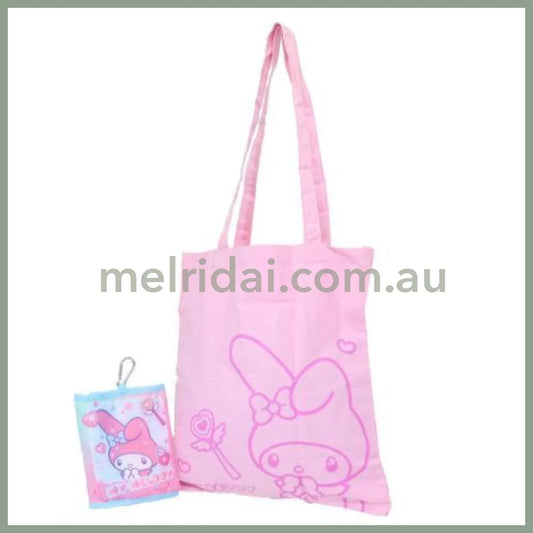 SANRIO | My Melody Foldable Tote Bag With Pouch Carabiner (Heart pounding Memories Heisei Retro)