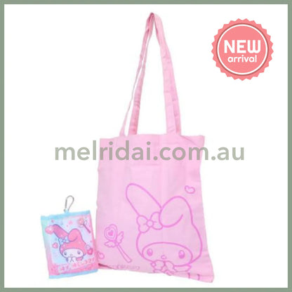 SANRIO | My Melody Foldable Tote Bag With Pouch Carabiner (Heart pounding Memories Heisei Retro)