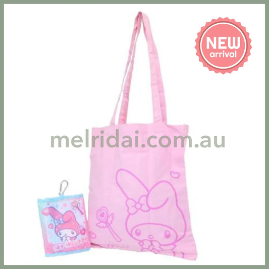 SANRIO | My Melody Foldable Tote Bag With Pouch Carabiner (Heart pounding Memories Heisei Retro)