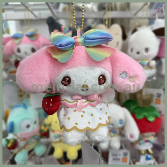 SANRIO | My Melody Mascot Holder Plush Keychain Bag Charm 11×15.5×7.5cm (50th Anniversary Strawberry/Ichigo Newspaper)