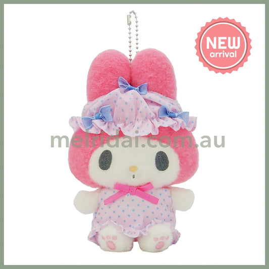 SANRIO | My Melody Mascot Holder Plush Keychain Bag Charm H15×W13×D9.5cm (Nightcap Ribbon)