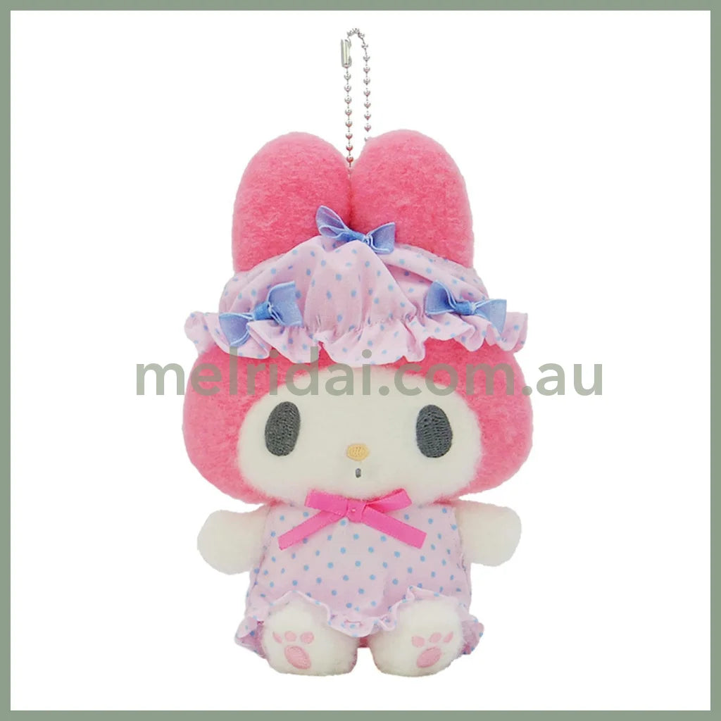 SANRIO | My Melody Mascot Holder Plush Keychain Bag Charm H15×W13×D9.5cm (Nightcap Ribbon)