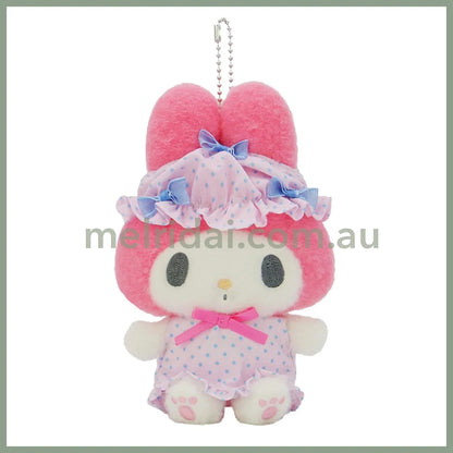 SANRIO | My Melody Mascot Holder Plush Keychain Bag Charm H15×W13×D9.5cm (Nightcap Ribbon)