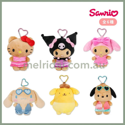 SANRIO | My Melody Mini Plush Pouch with Carabiner Keychain Bag Charm 150mm Approx. (Tan Swimsuit Party)