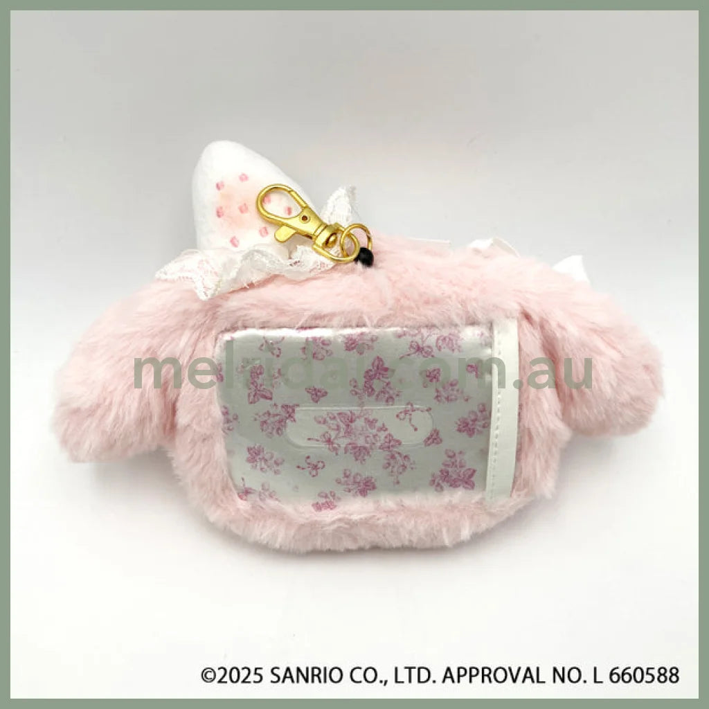 SANRIO | My Melody Plush Pass Case with Reel Keychain 190×50×125mm (White Strawberry Tea Time)