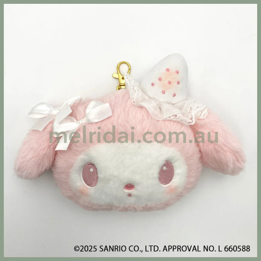SANRIO | My Melody Plush Pass Case with Reel Keychain 190×50×125mm (White Strawberry Tea Time)