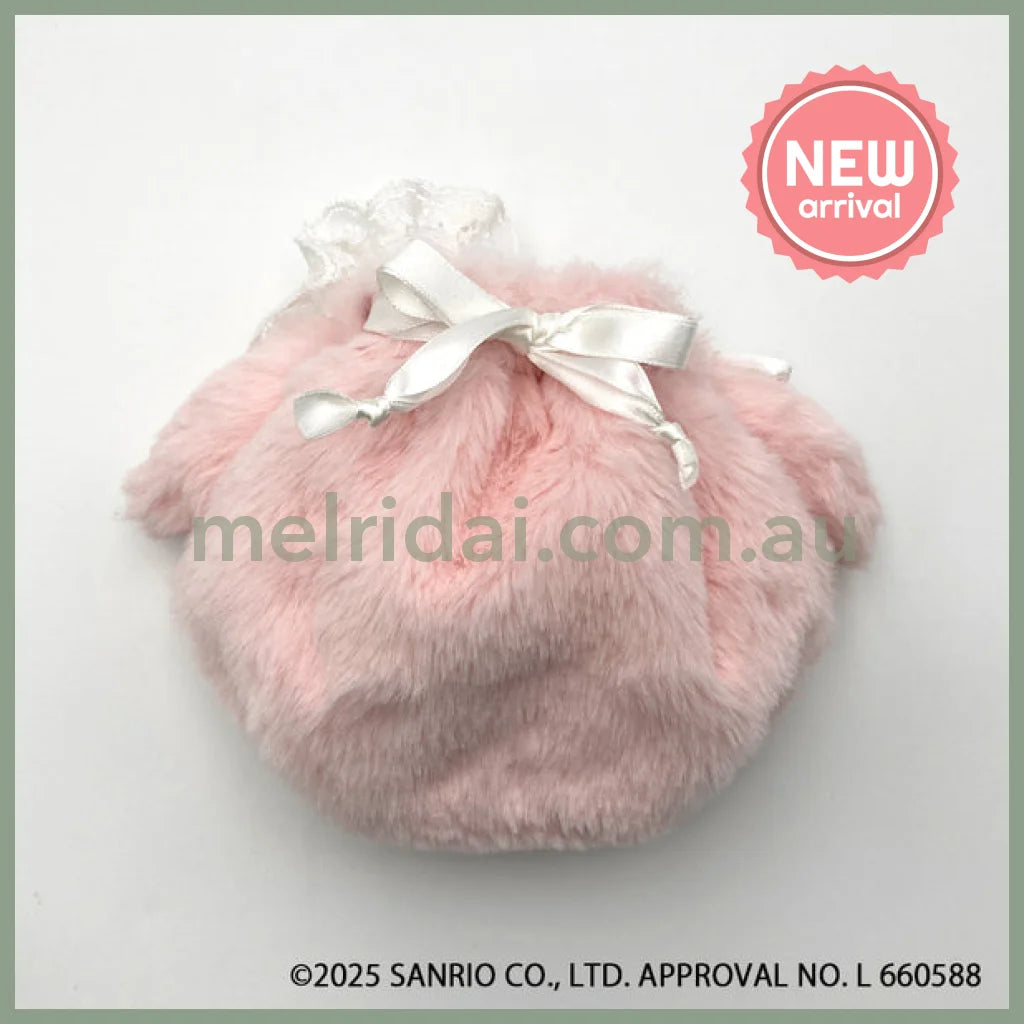 SANRIO | My Melody Round Fluffy Drawstring Bag Pouch 135×195×85mm (White Strawberry Tea Time)