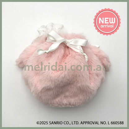 SANRIO | My Melody Round Fluffy Drawstring Bag Pouch 135×195×85mm (White Strawberry Tea Time)
