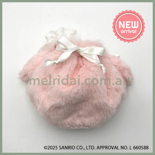 SANRIO | My Melody Round Fluffy Drawstring Bag Pouch 135×195×85mm (White Strawberry Tea Time)
