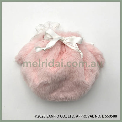 SANRIO | My Melody Round Fluffy Drawstring Bag Pouch 135×195×85mm (White Strawberry Tea Time)