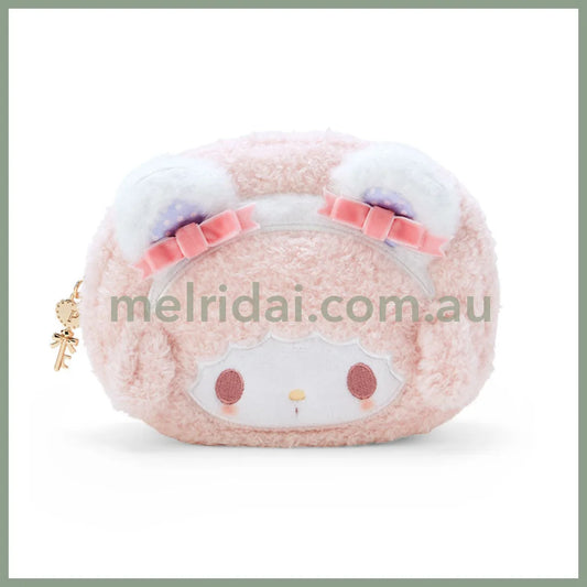 Sanrio | My Sweet Face-Shaped Pouch 15×7×12Cm (My Little Treasure) 日本三丽鸥 毛绒收纳包/手拿包/相机包/背后刺绣(小羊必爱诺生日)