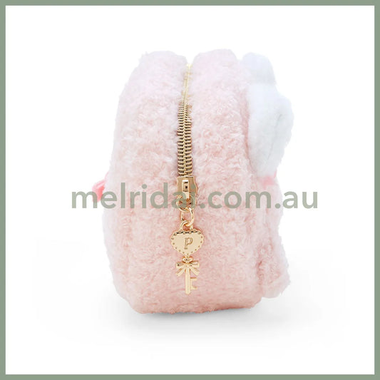 Sanrio | My Sweet Face-Shaped Pouch 15×7×12Cm (My Little Treasure) 日本三丽鸥 毛绒收纳包/手拿包/相机包/背后刺绣(小羊必爱诺生日)