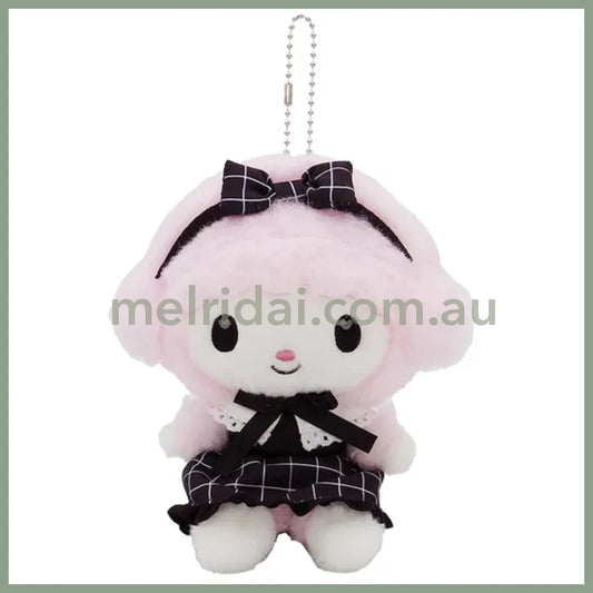 SANRIO | My Sweet Piano Bag Charm Plush Keychain Mascot Holder 90x155x120mm (Black Pink Grid Dress)