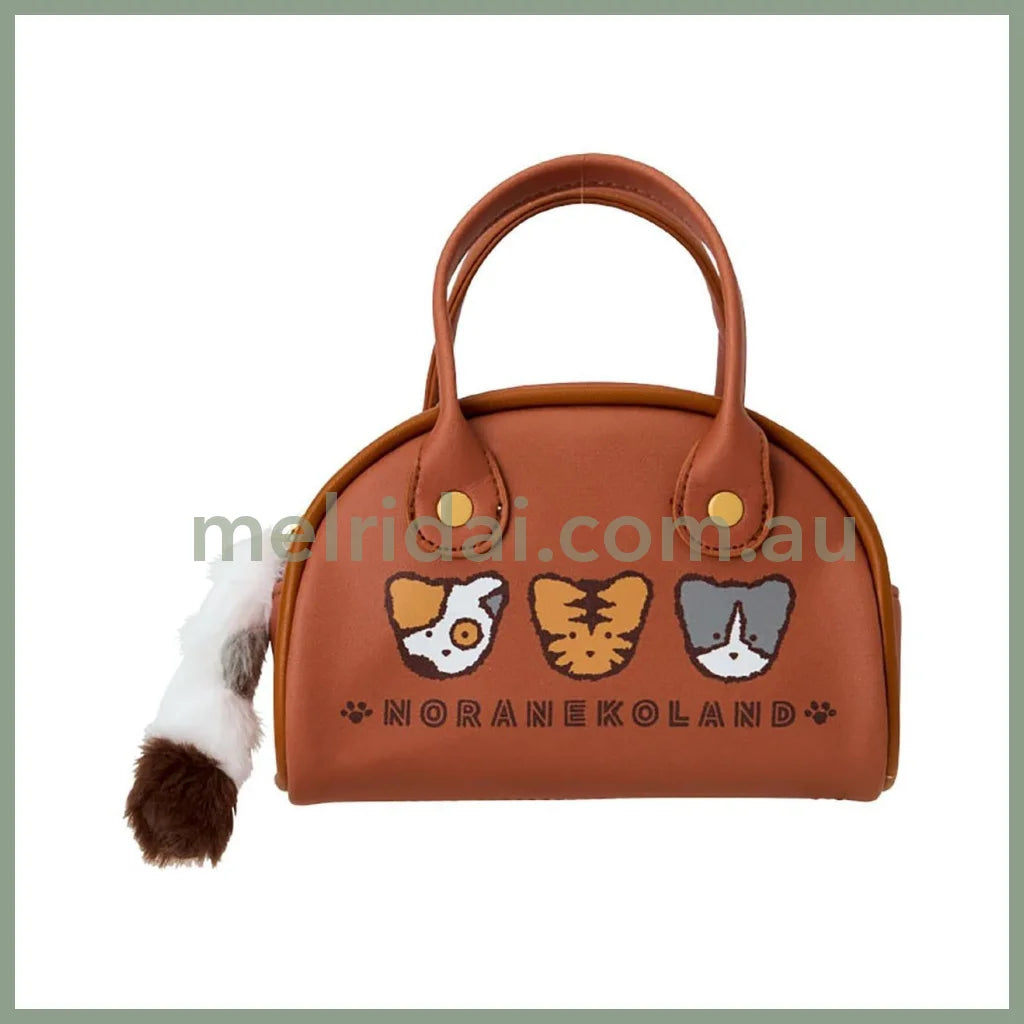 SANRIO | Noraneko Land Mini Boston Pouch Mini Bag with Fluffy Tail Charm 17.3 x 16.1 x 7.9cm (Cat Club)
