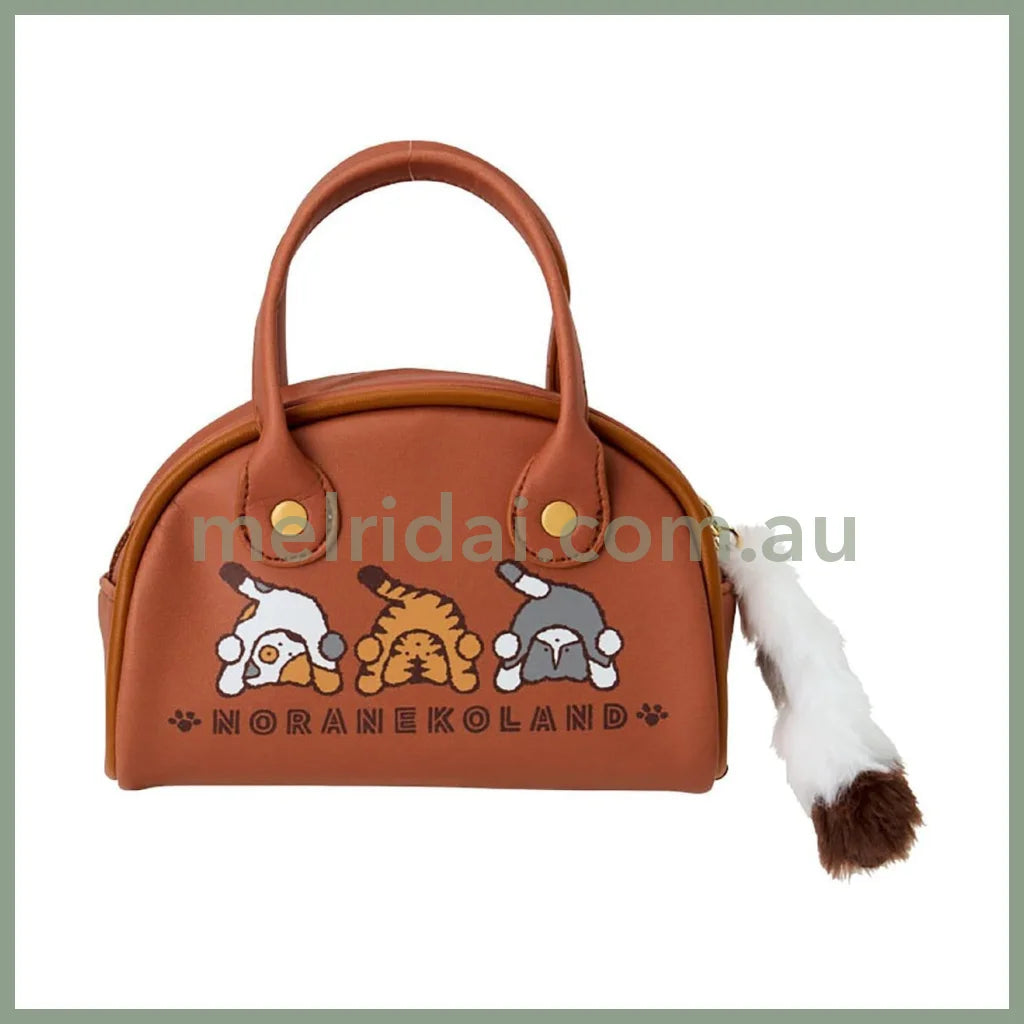 SANRIO | Noraneko Land Mini Boston Pouch Mini Bag with Fluffy Tail Charm 17.3 x 16.1 x 7.9cm (Cat Club)